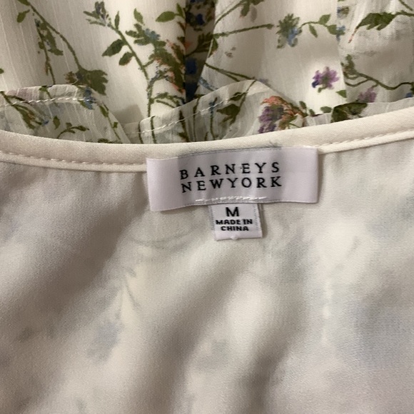 Barneys New York White Blue Floral Print Elastic Waistline Dress Size Medium - Picture 8 of 8